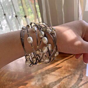 Vintage Pearl Bracelets (12 strand) Glass Beads Bracelets Silver Tone MCM 80s